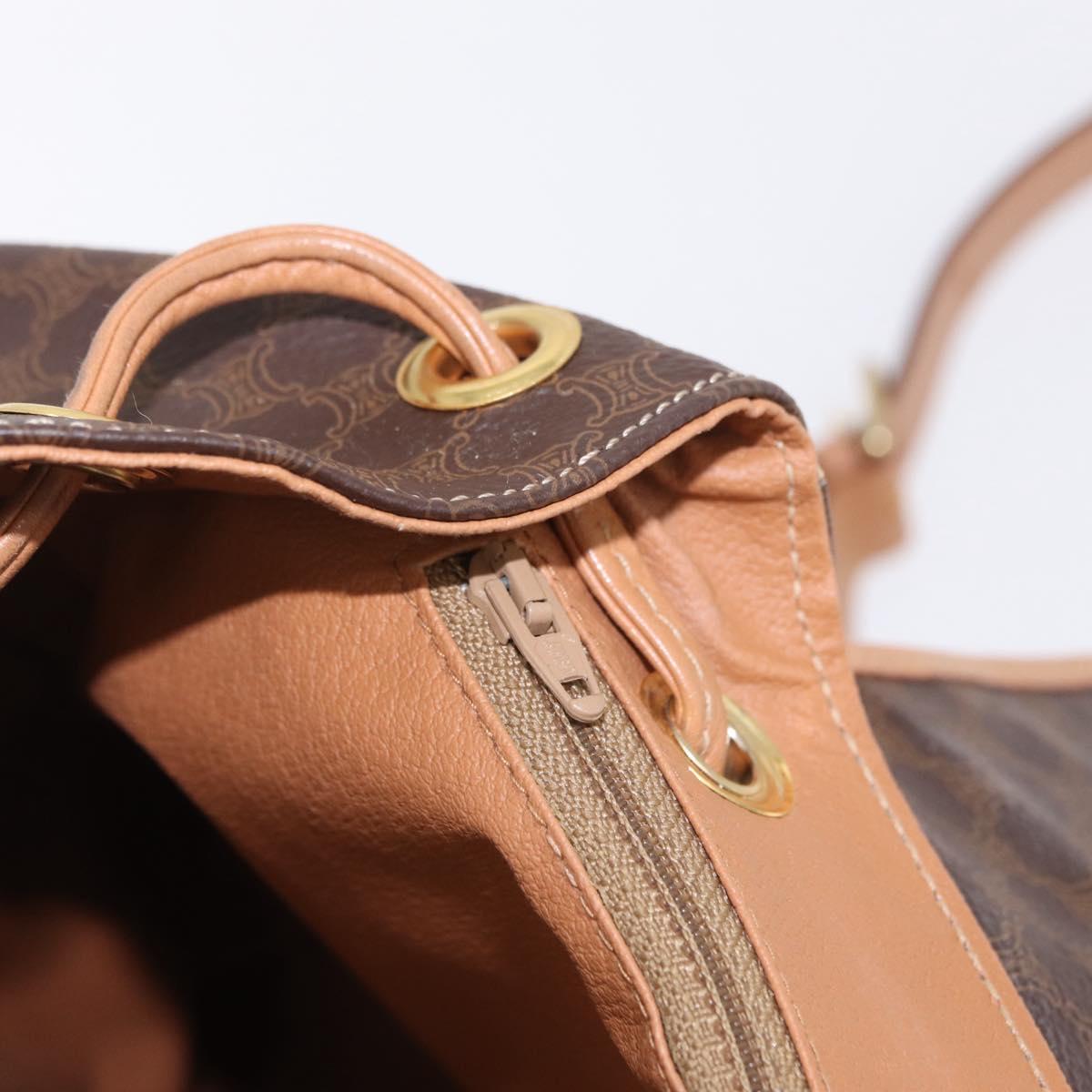 CELINE Macadam Canvas Backpack PVC Leather Brown Gold Auth ka6855A