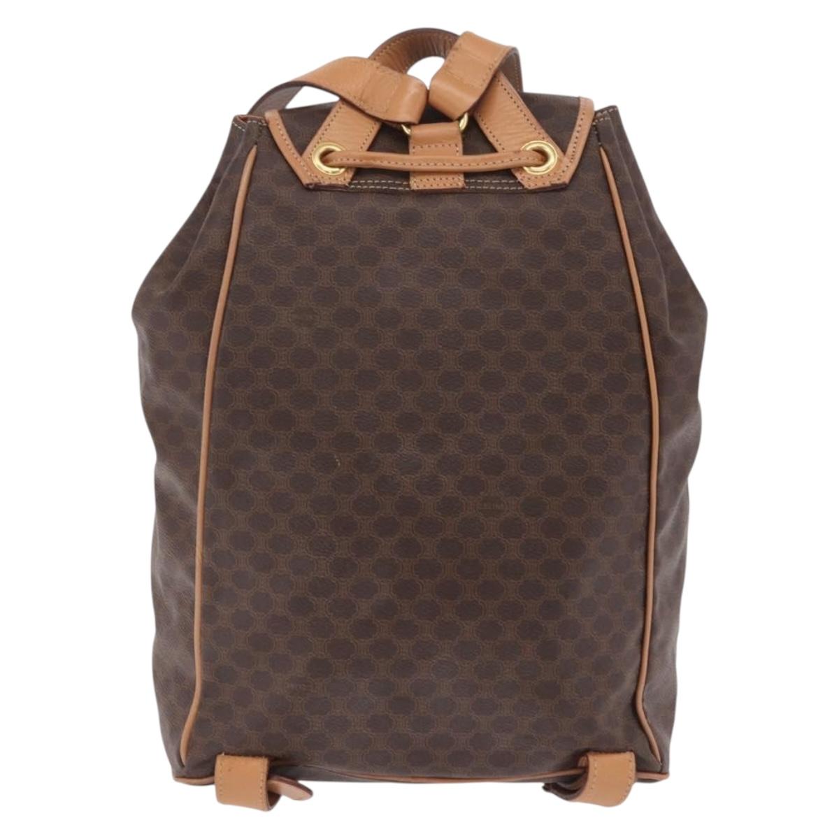 CELINE Macadam Canvas Backpack PVC Leather Brown Gold Auth ka6855A