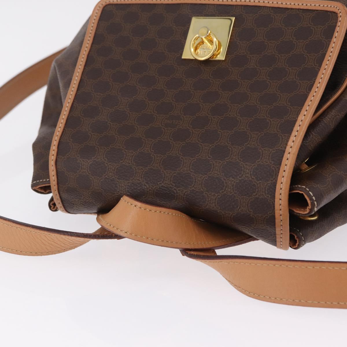CELINE Macadam Canvas Backpack PVC Leather Brown Gold Auth ka6855A