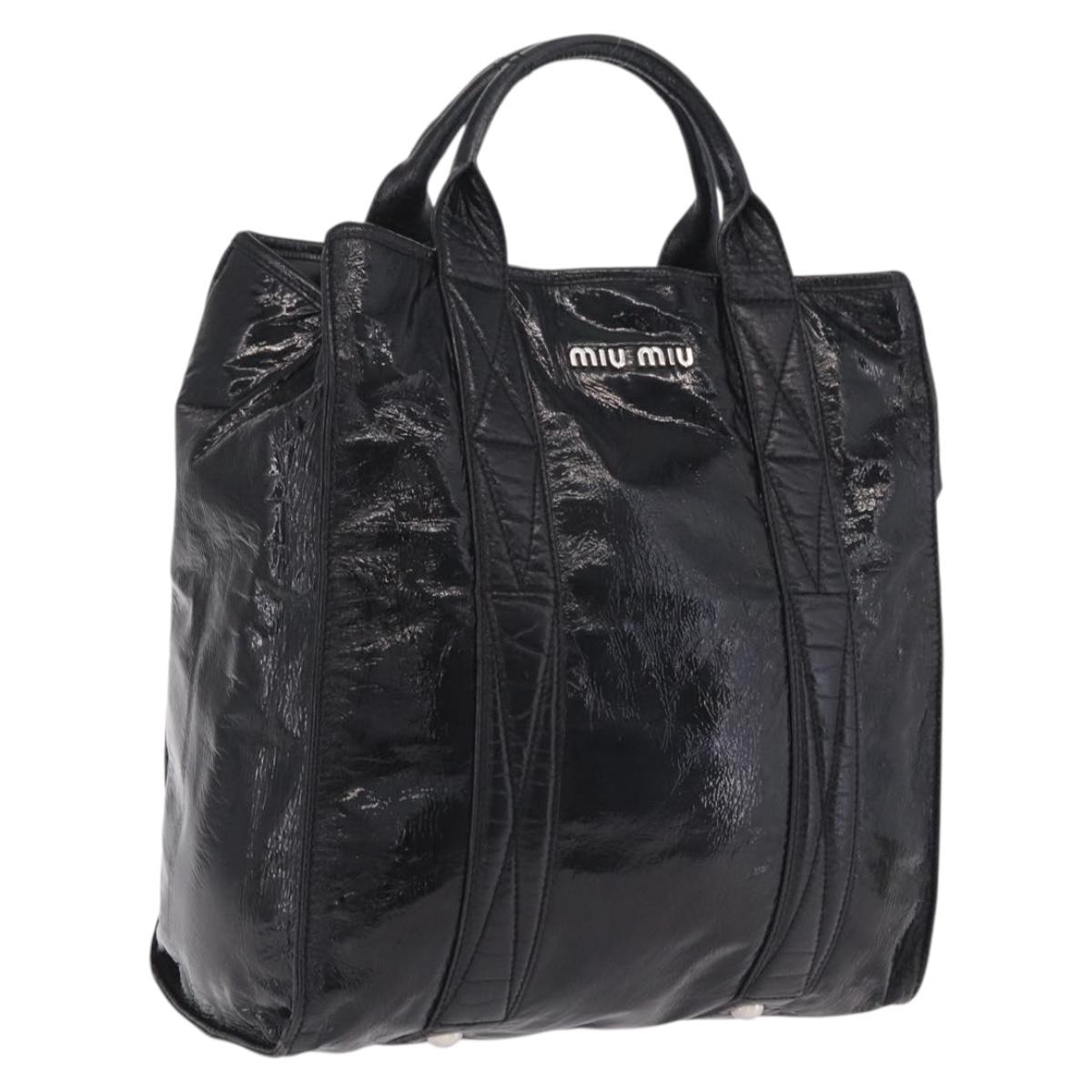 Miu Miu Hand Bag Patent leather Black Silver Auth ka6857A