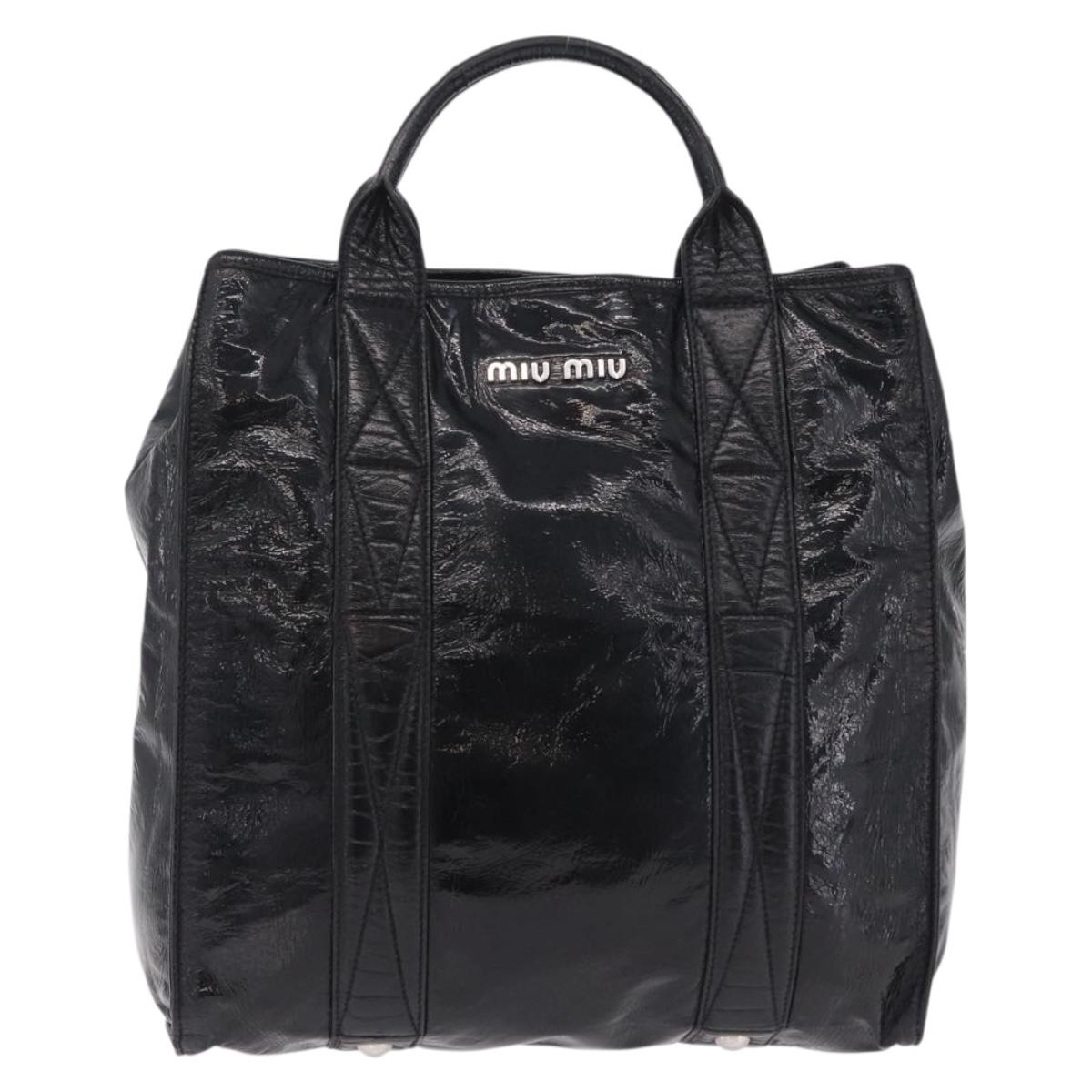 Miu Miu Hand Bag Patent leather Black Silver Auth ka6857A