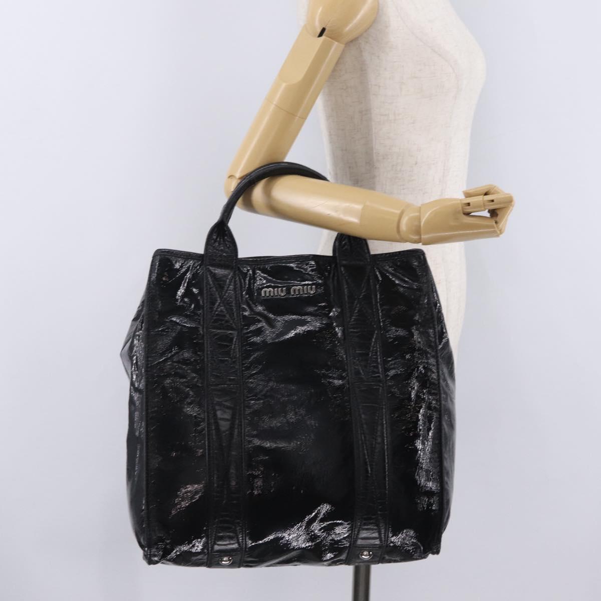 Miu Miu Hand Bag Patent leather Black Silver Auth ka6857A