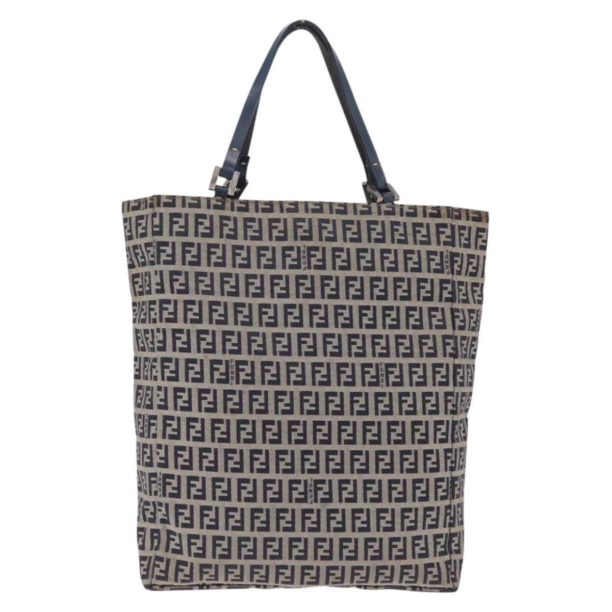FENDI Zucchino Tote Bag Navy Silver Auth ka6858