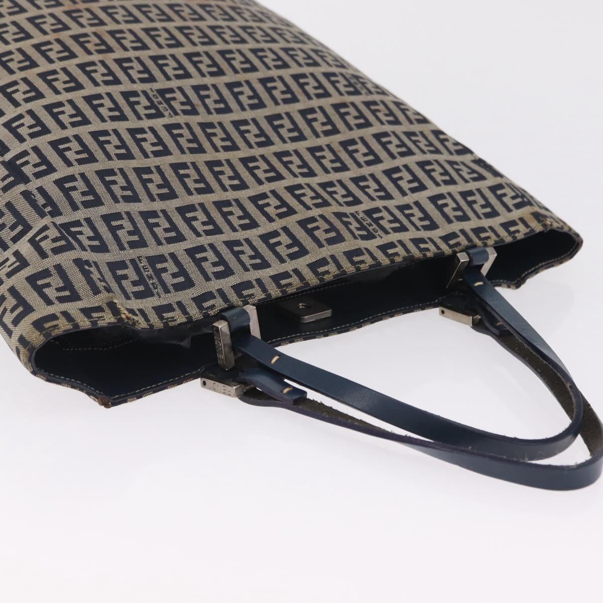 FENDI Zucchino Tote Bag Navy Silver Auth ka6858