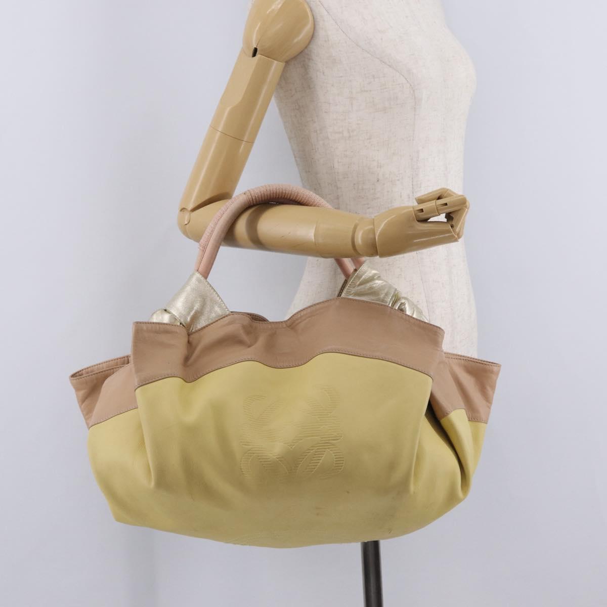 LOEWE Nappa Aire Anagram Hand Bag Leather Yellow Gold Auth ka6859