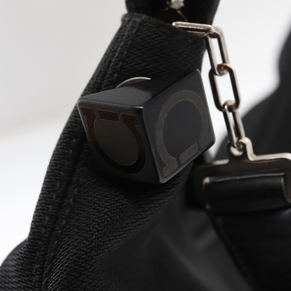 Salvatore Ferragamo Vala Shoulder Bag Nylon Black Silver Auth ka686