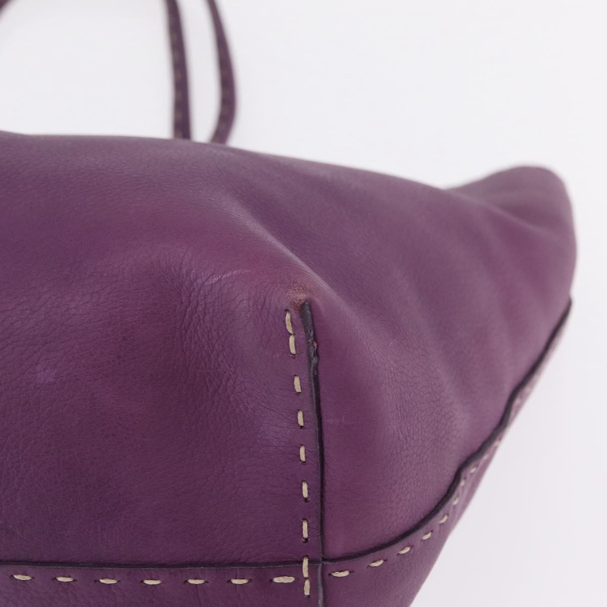 FENDI Celeria Tote Bag Leather Purple Silver Auth ka6860