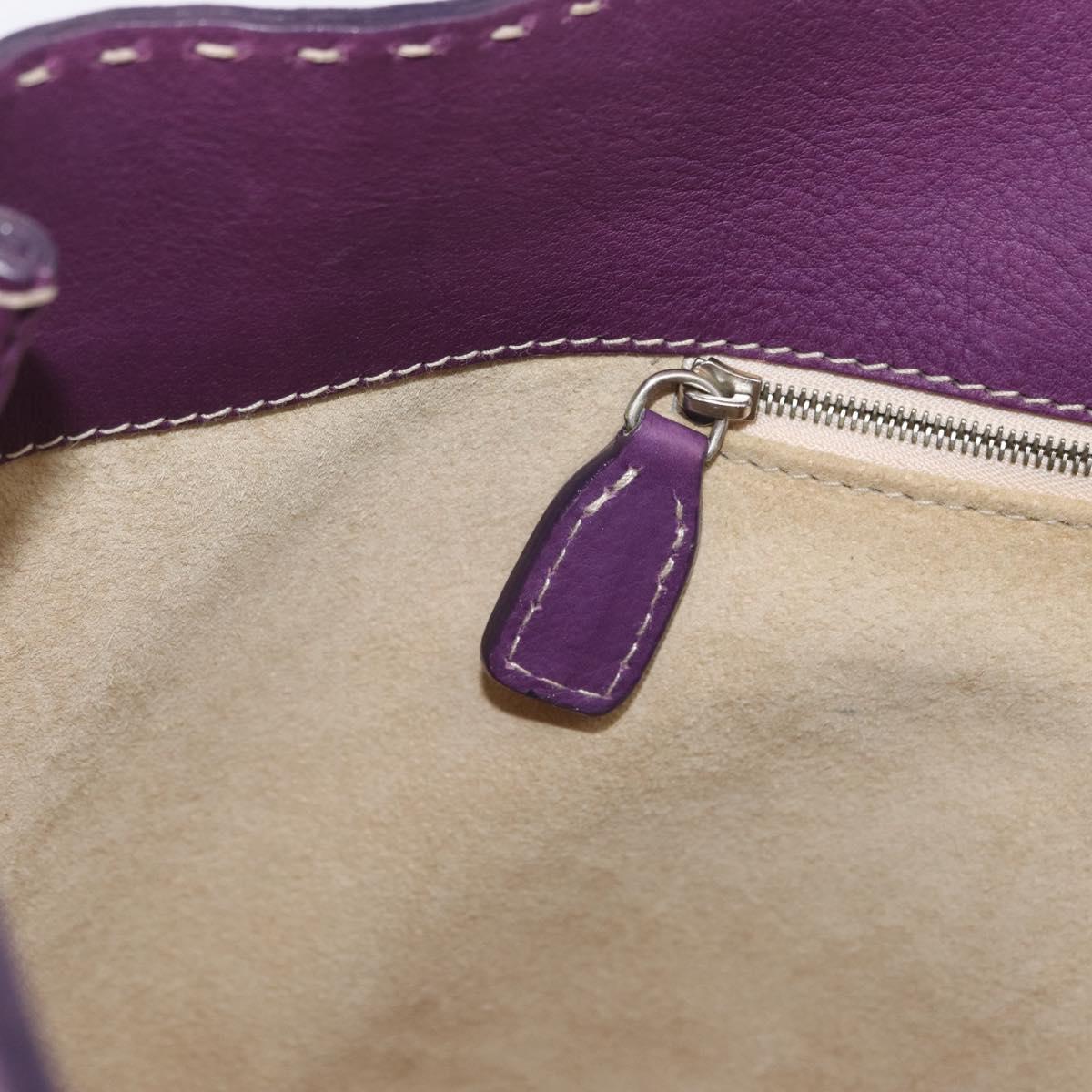 FENDI Celeria Tote Bag Leather Purple Silver Auth ka6860