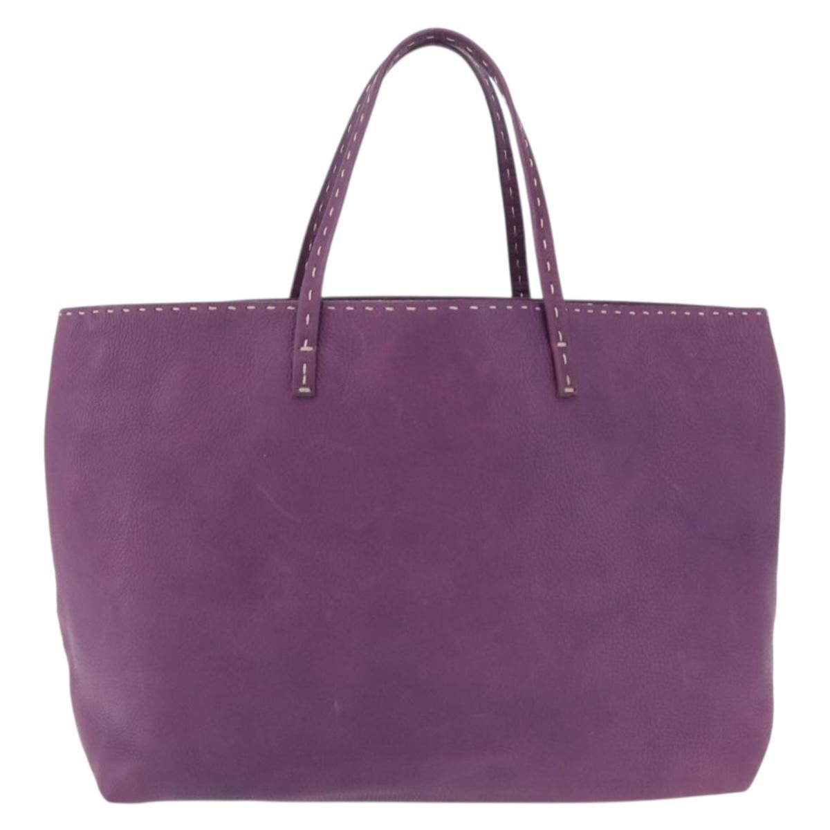 FENDI Celeria Tote Bag Leather Purple Silver Auth ka6860