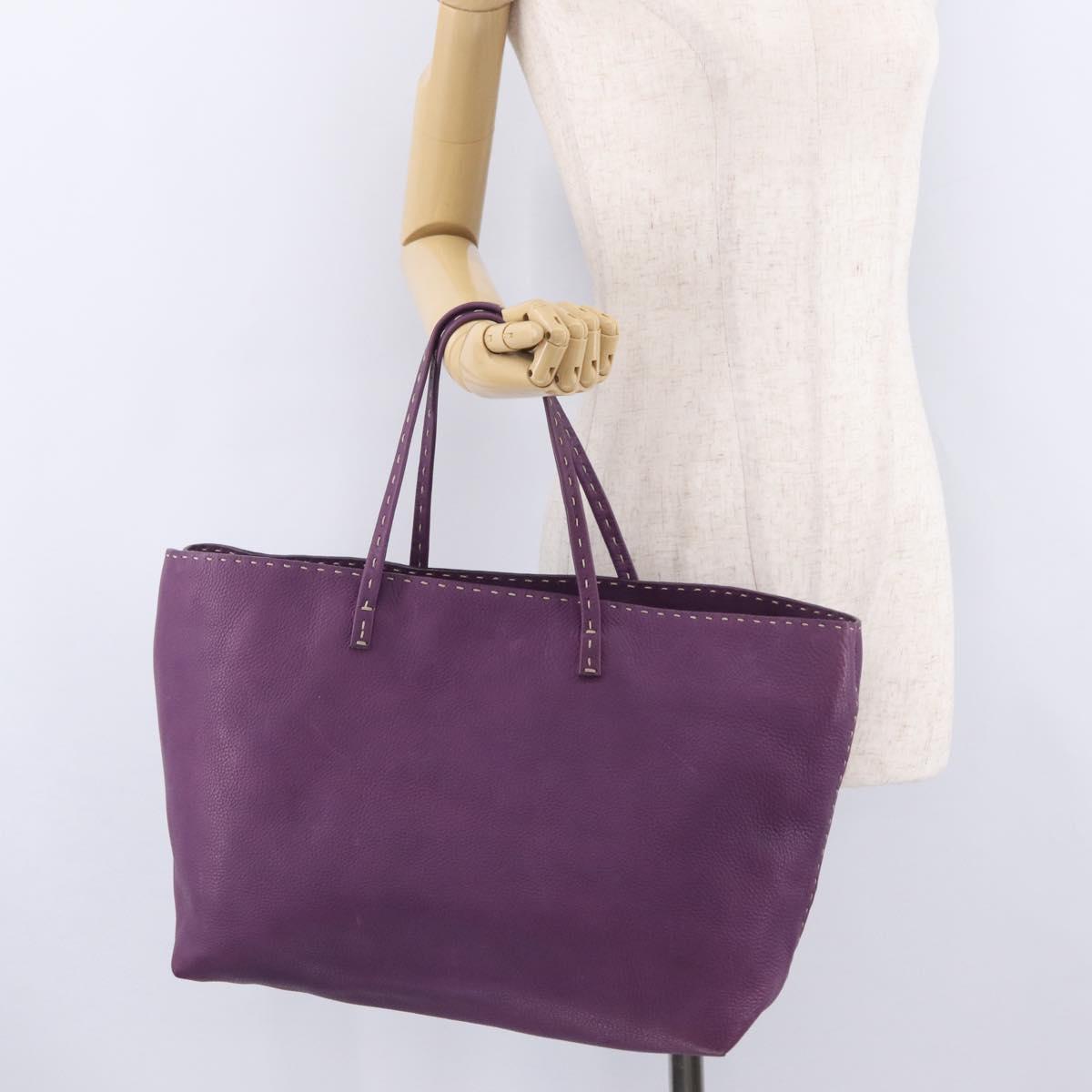 FENDI Celeria Tote Bag Leather Purple Silver Auth ka6860