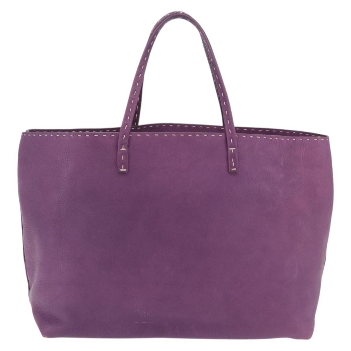 FENDI Celeria Tote Bag Leather Purple Silver Auth ka6860