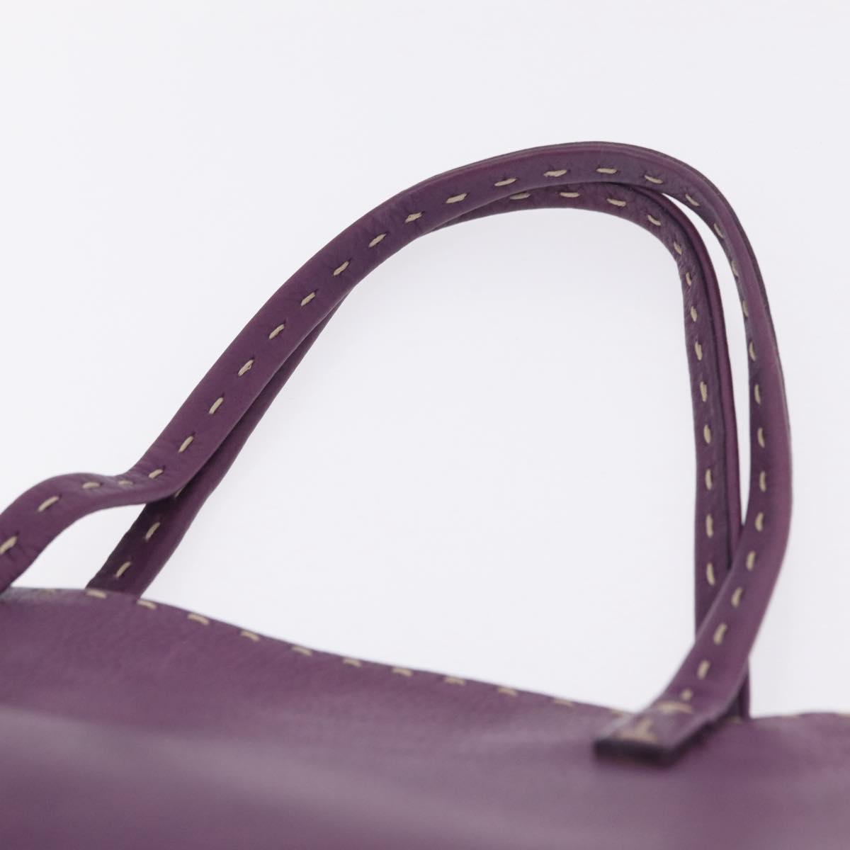FENDI Celeria Tote Bag Leather Purple Silver Auth ka6860