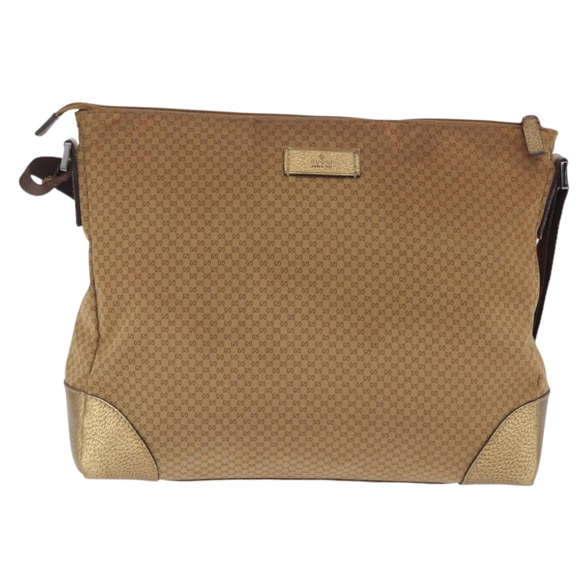 GUCCI Micro GG Canvas Shoulder Bag Nylon Outlet Brown Silver 257301 Auth ka6862