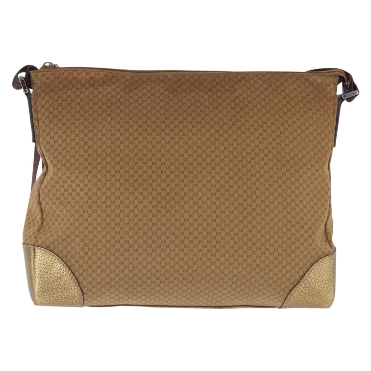 GUCCI Micro GG Canvas Shoulder Bag Nylon Outlet Brown Silver 257301 Auth ka6862