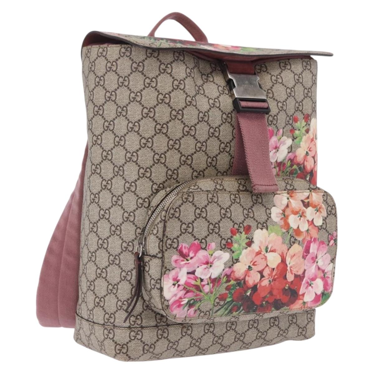 GUCCI GG Blooms Backpack PVC Beige Silver 405019 Auth ka6863V