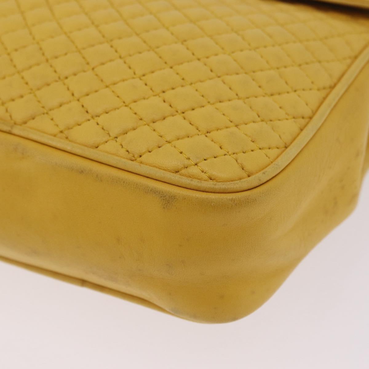 Bally Chain Shoulder Bag Leather Yellow Gold Auth ka6868