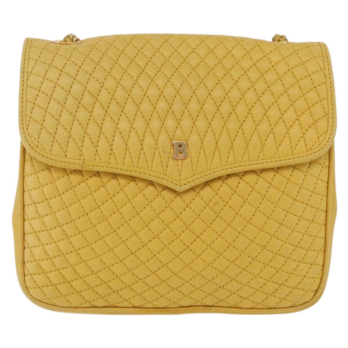Bally Chain Shoulder Bag Leather Yellow Gold Auth ka6868
