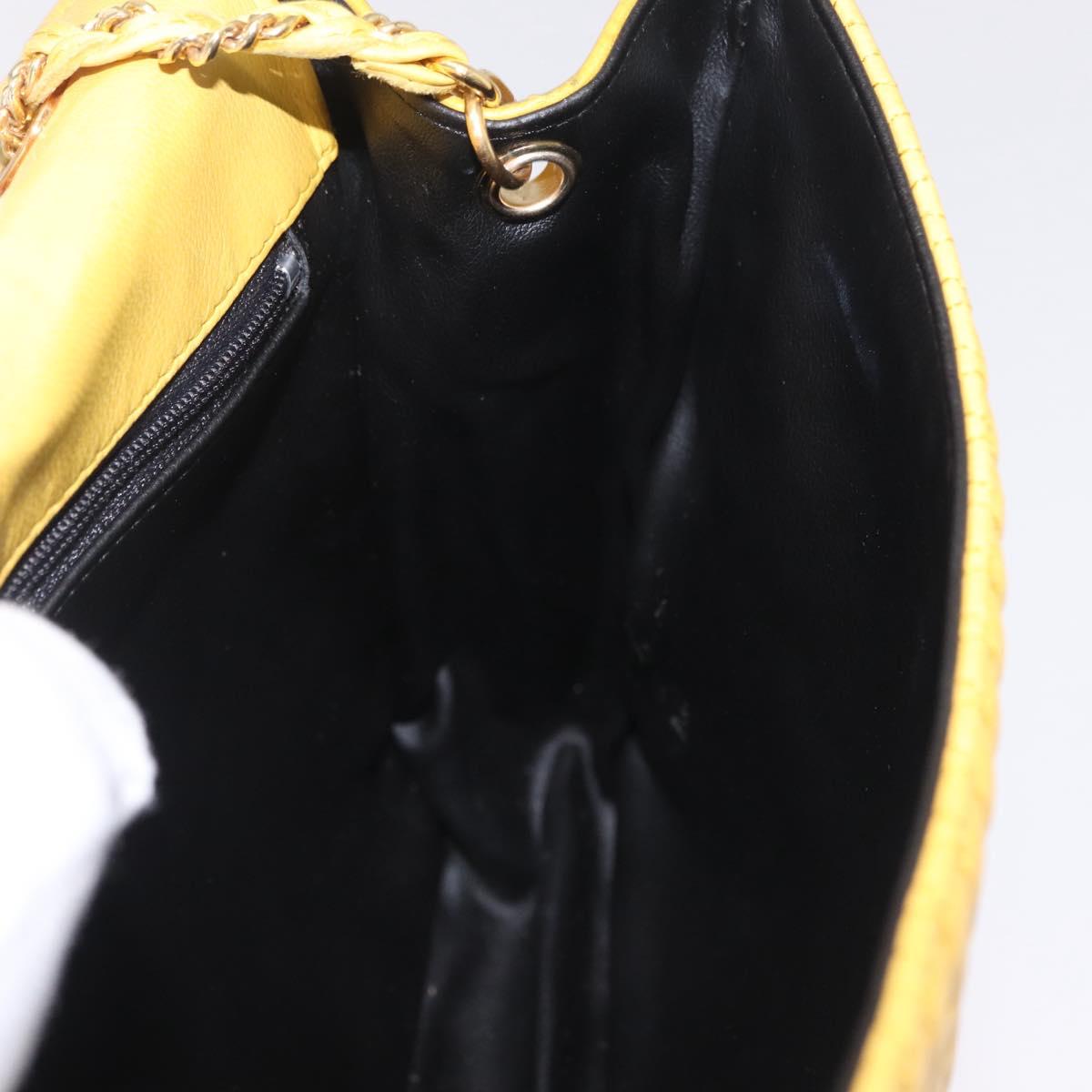 Bally Chain Shoulder Bag Leather Yellow Gold Auth ka6868