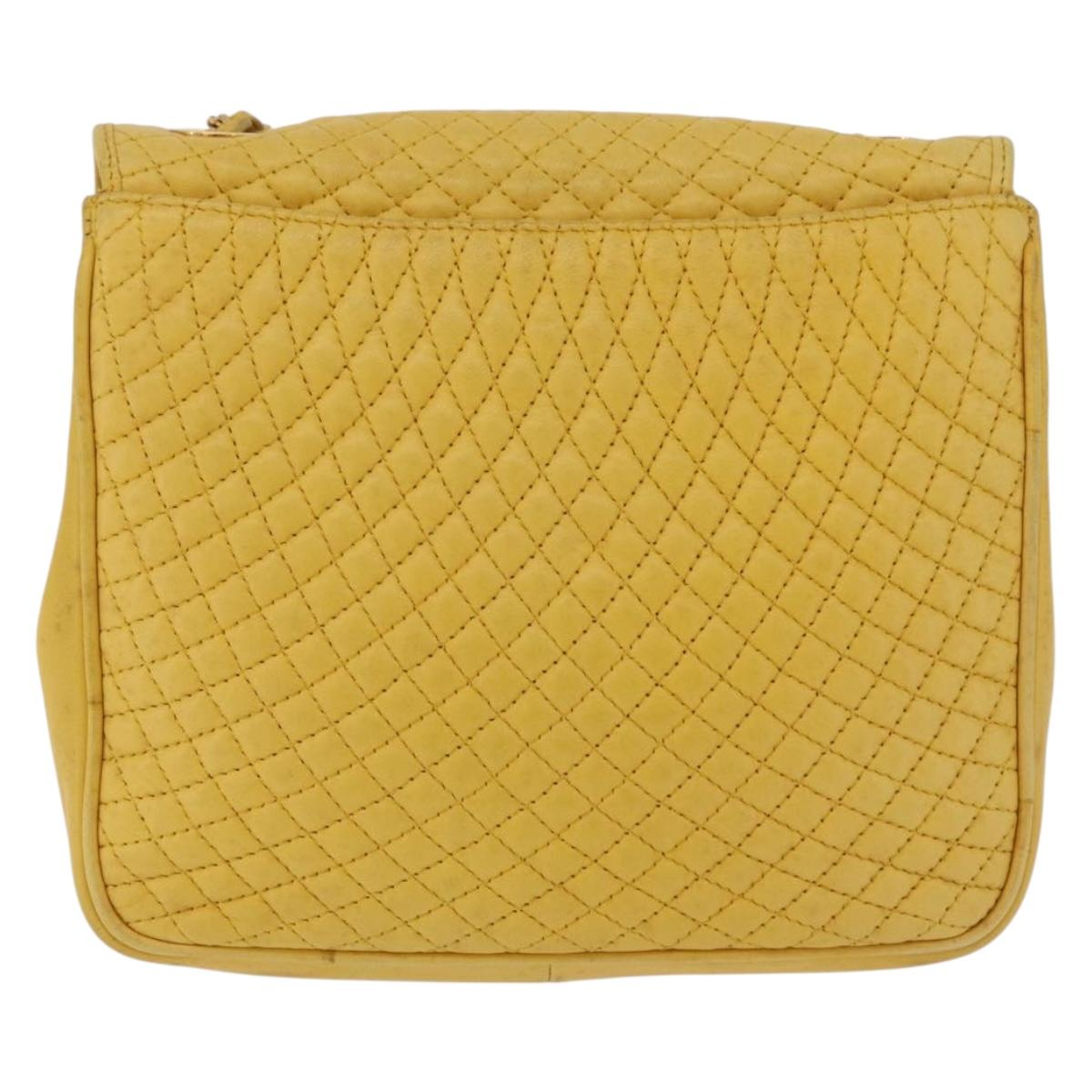 Bally Chain Shoulder Bag Leather Yellow Gold Auth ka6868