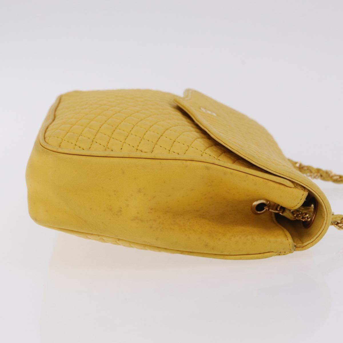 Bally Chain Shoulder Bag Leather Yellow Gold Auth ka6868