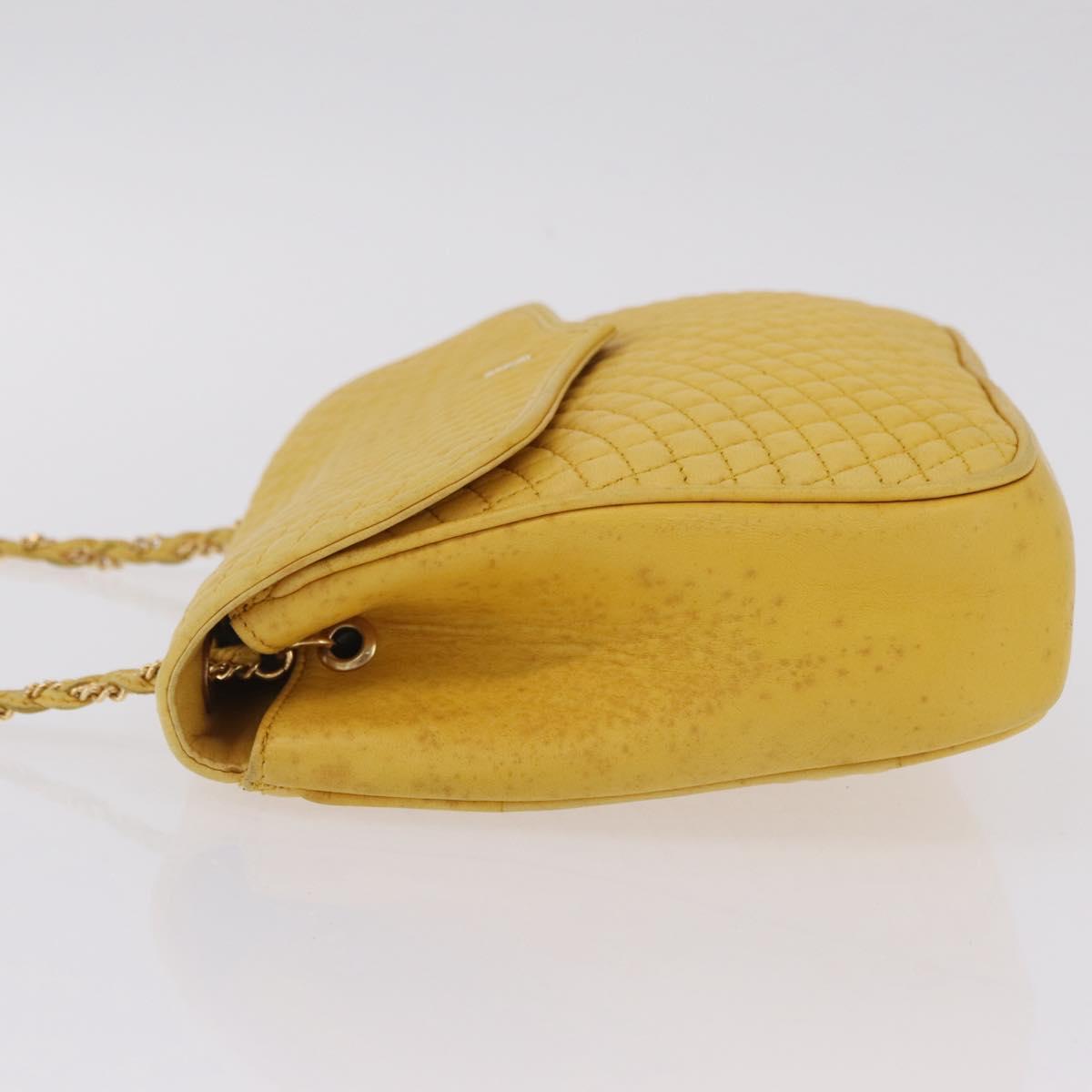 Bally Chain Shoulder Bag Leather Yellow Gold Auth ka6868