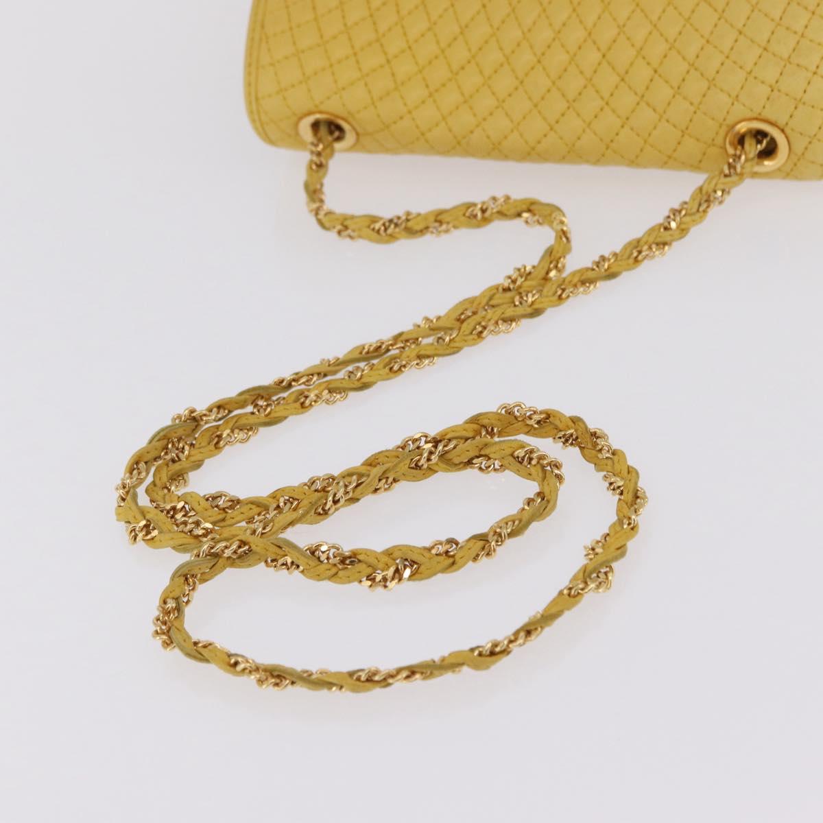 Bally Chain Shoulder Bag Leather Yellow Gold Auth ka6868
