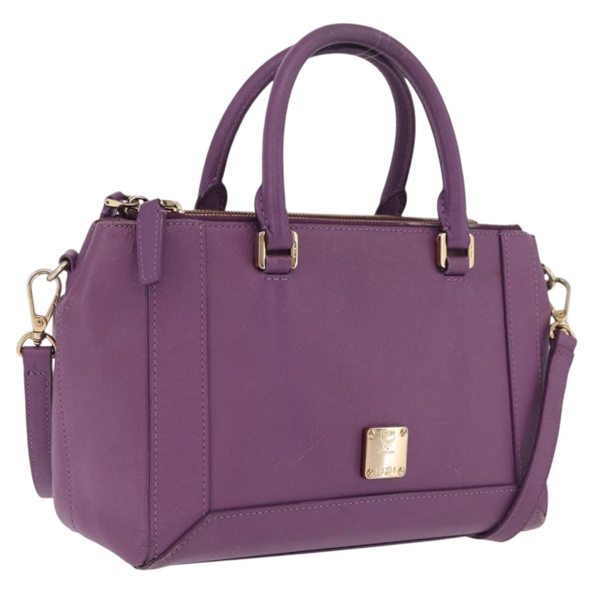 MCM Hand Bag Leather 2way Purple Gold Auth ka6869