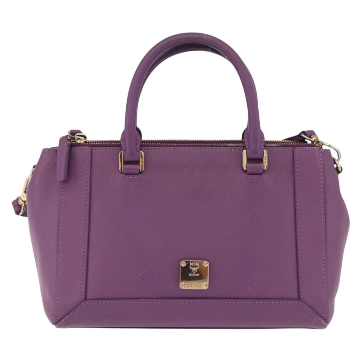 MCM Hand Bag Leather 2way Purple Gold Auth ka6869