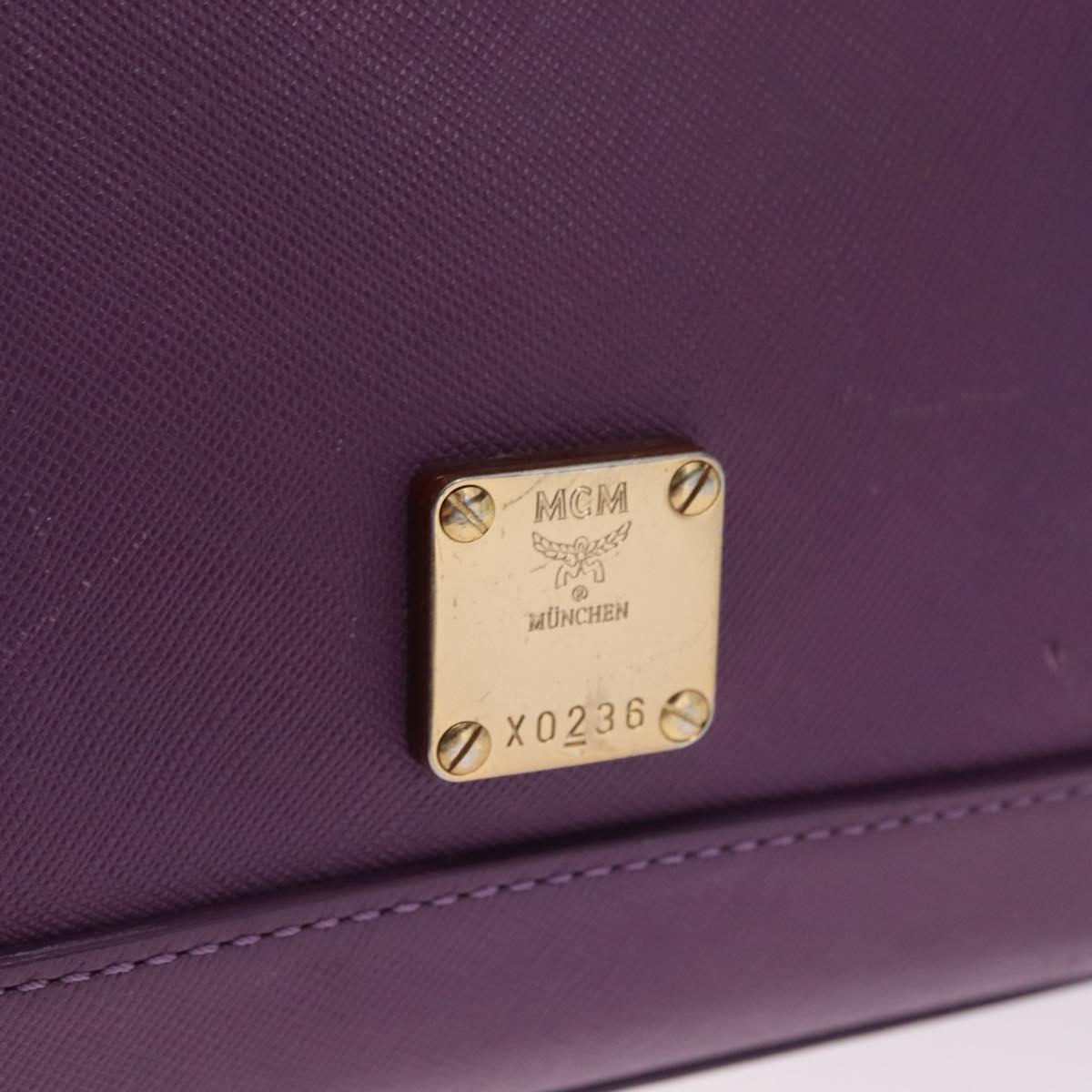 MCM Hand Bag Leather 2way Purple Gold Auth ka6869