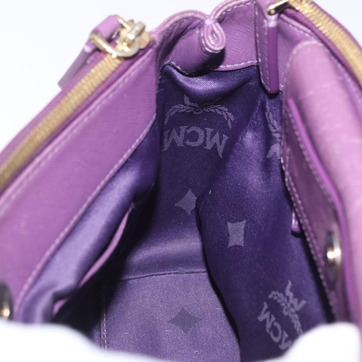 MCM Hand Bag Leather 2way Purple Gold Auth ka6869
