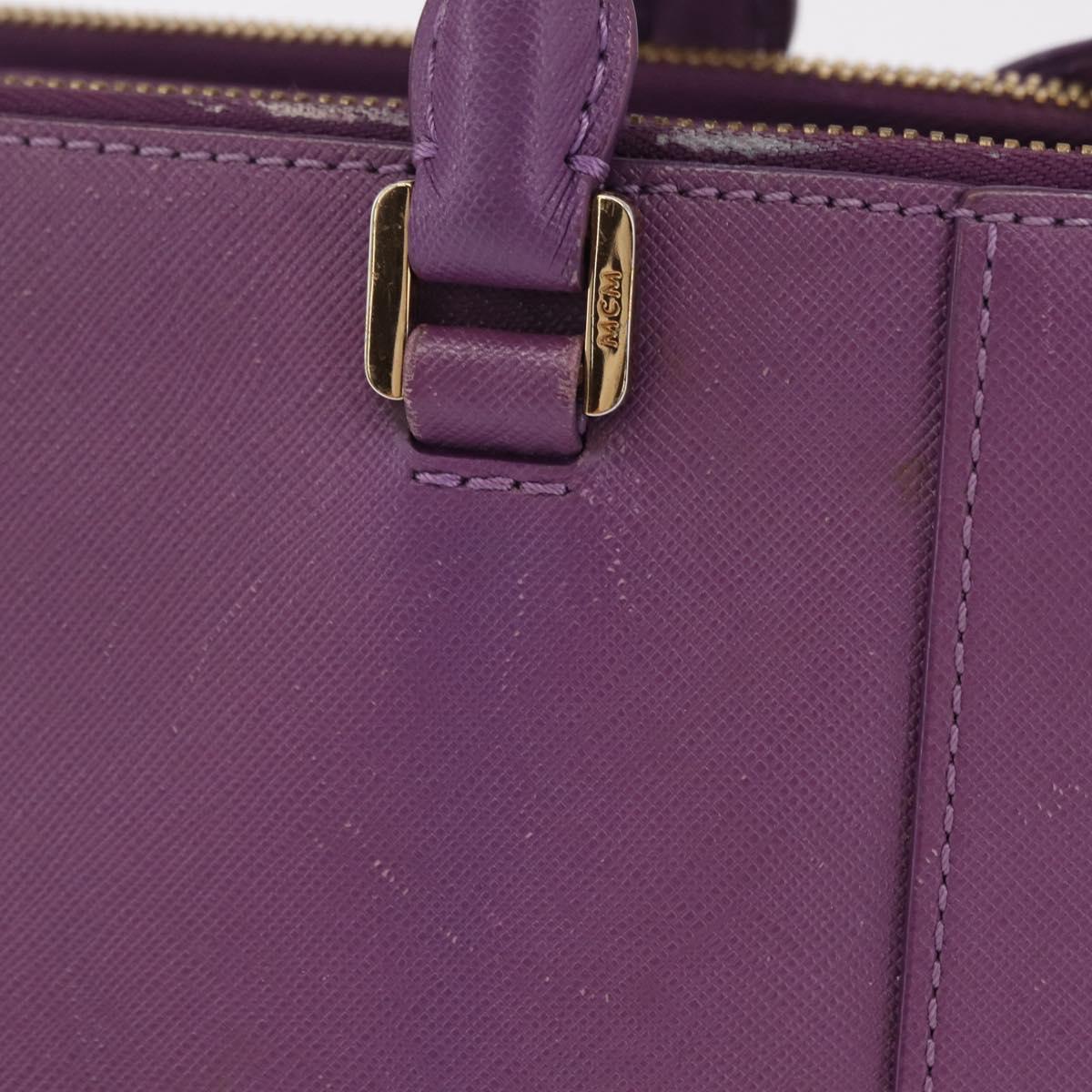 MCM Hand Bag Leather 2way Purple Gold Auth ka6869