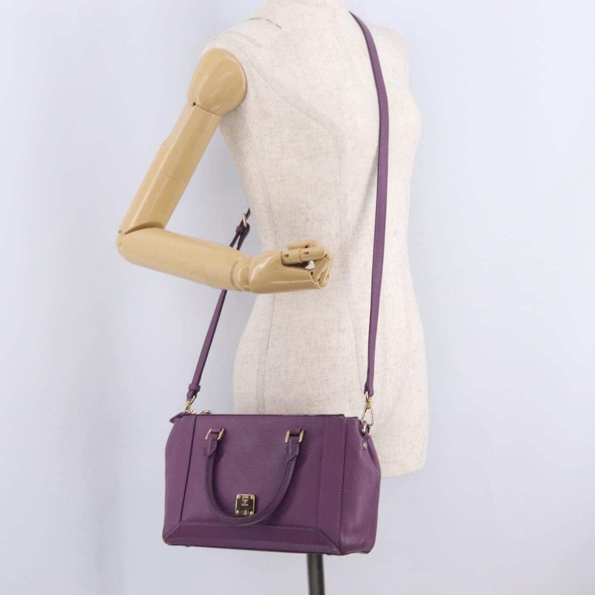 MCM Hand Bag Leather 2way Purple Gold Auth ka6869