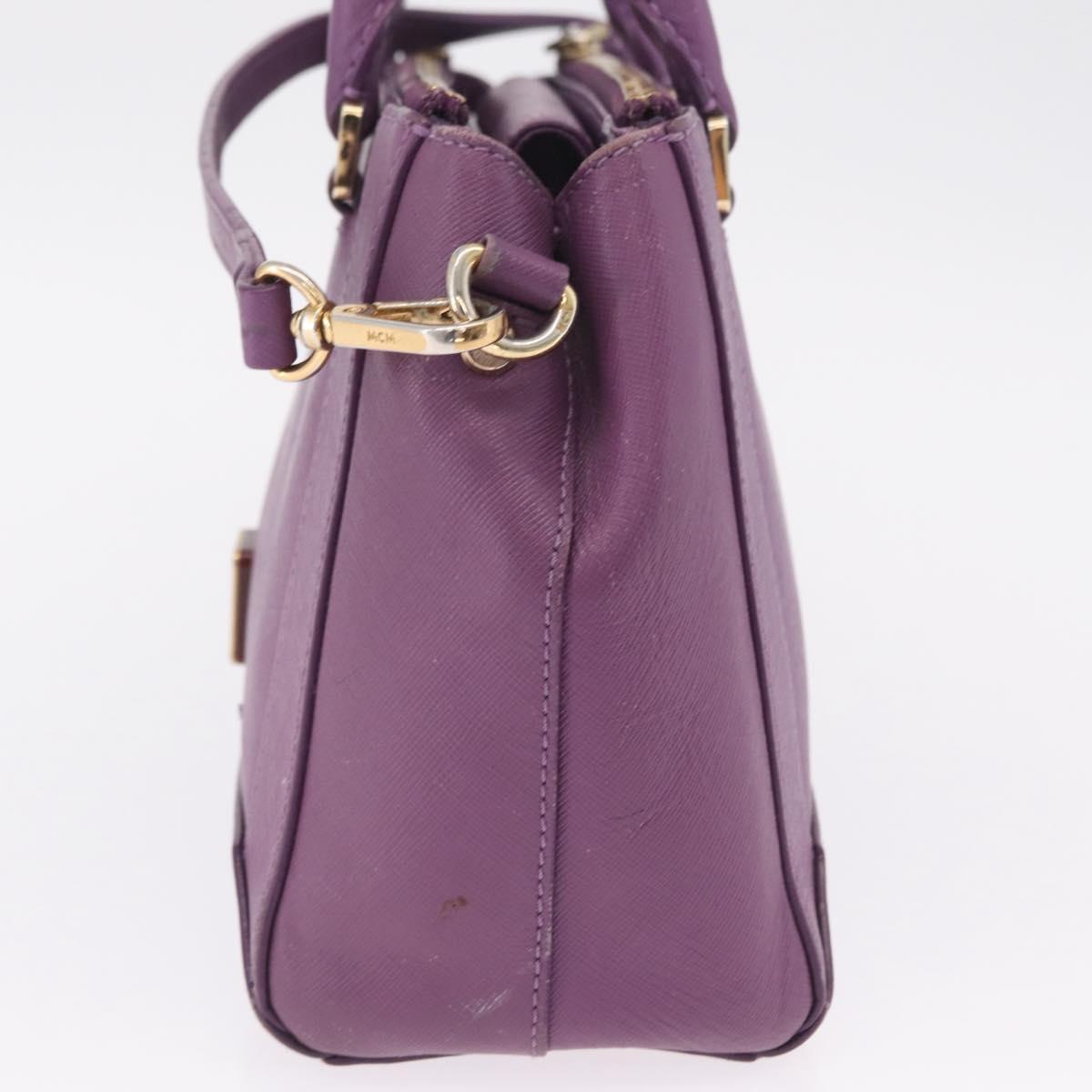 MCM Hand Bag Leather 2way Purple Gold Auth ka6869