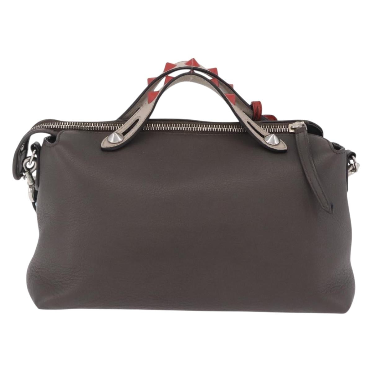 FENDI By The Way Shoulder Bag Leather Beige Silver Auth ka6871A