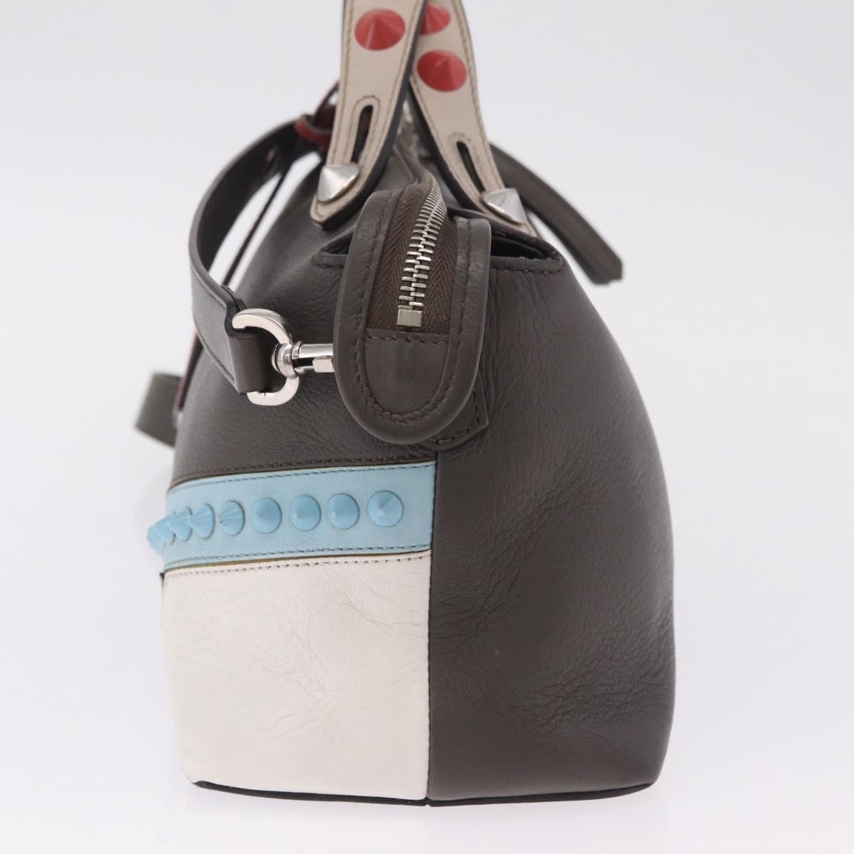 FENDI By The Way Shoulder Bag Leather Beige Silver Auth ka6871A