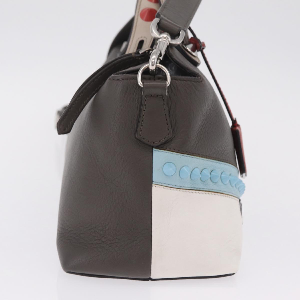 FENDI By The Way Shoulder Bag Leather Beige Silver Auth ka6871A