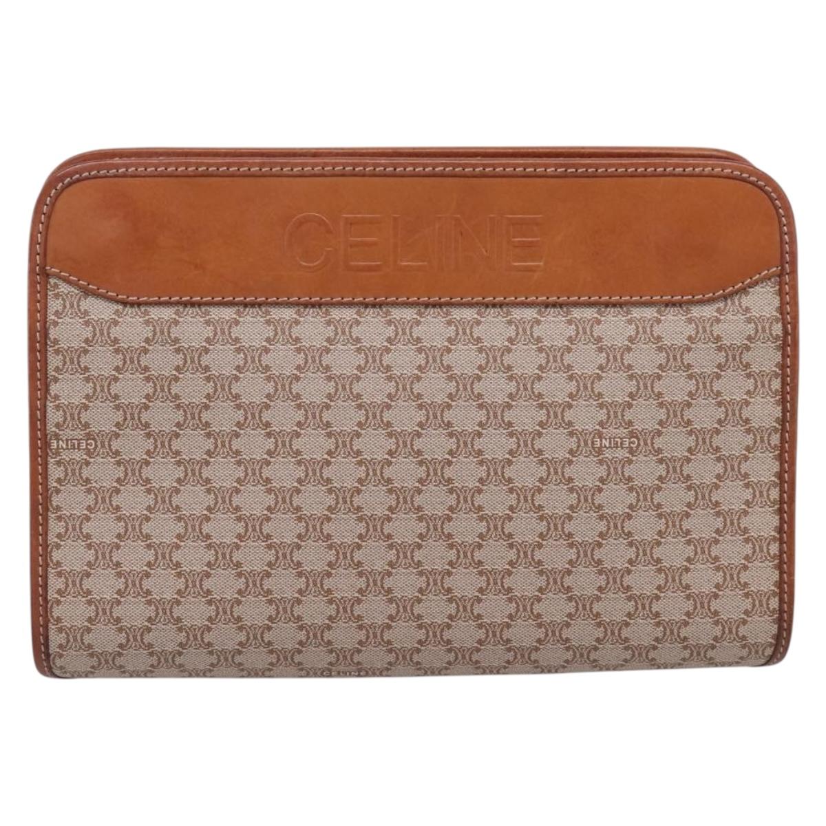 CELINE Macadam Canvas Clutch Bag PVC Beige Gold Auth ka6872