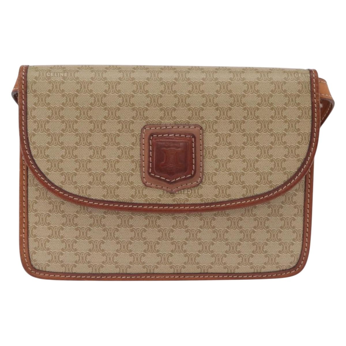 CELINE Macadam Canvas Shoulder Bag PVC Beige Gold Auth ka6873