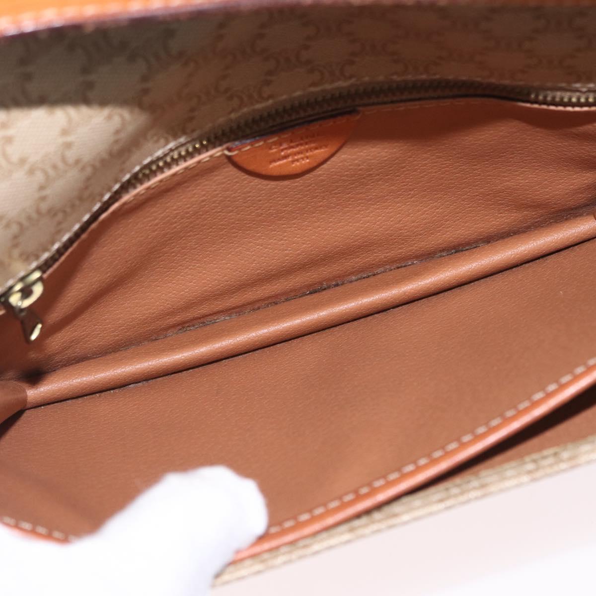CELINE Macadam Canvas Shoulder Bag PVC Beige Gold Auth ka6873