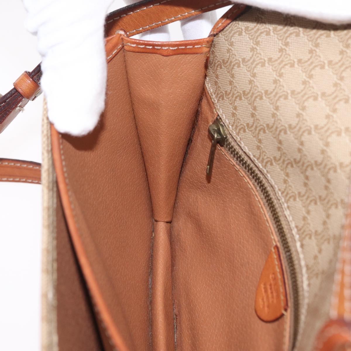 CELINE Macadam Canvas Shoulder Bag PVC Beige Gold Auth ka6873