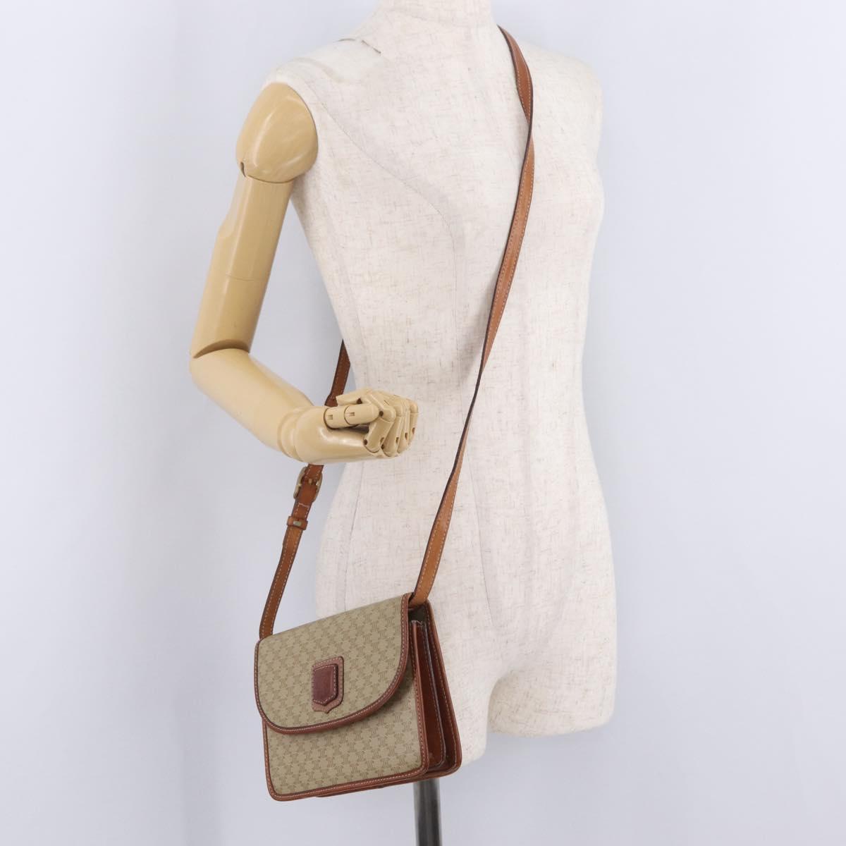 CELINE Macadam Canvas Shoulder Bag PVC Beige Gold Auth ka6873