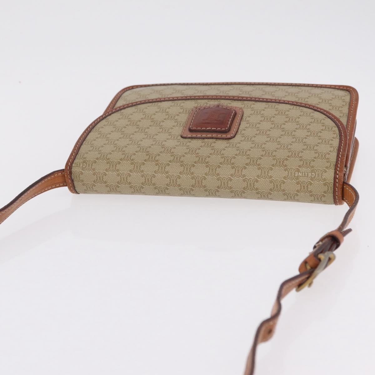 CELINE Macadam Canvas Shoulder Bag PVC Beige Gold Auth ka6873