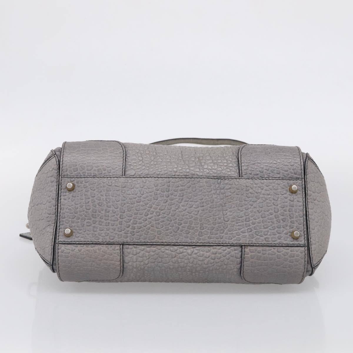 BURBERRY Hand Bag Leather 2way Gray Gold Auth ka6879
