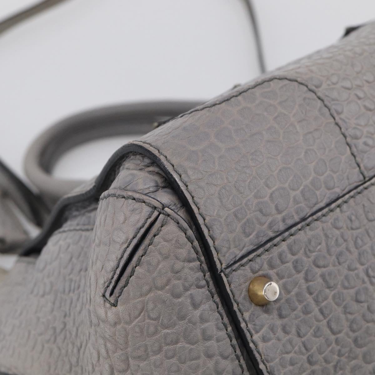 BURBERRY Hand Bag Leather 2way Gray Gold Auth ka6879