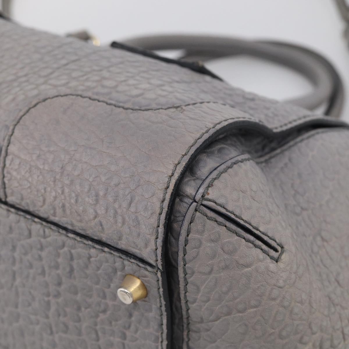 BURBERRY Hand Bag Leather 2way Gray Gold Auth ka6879