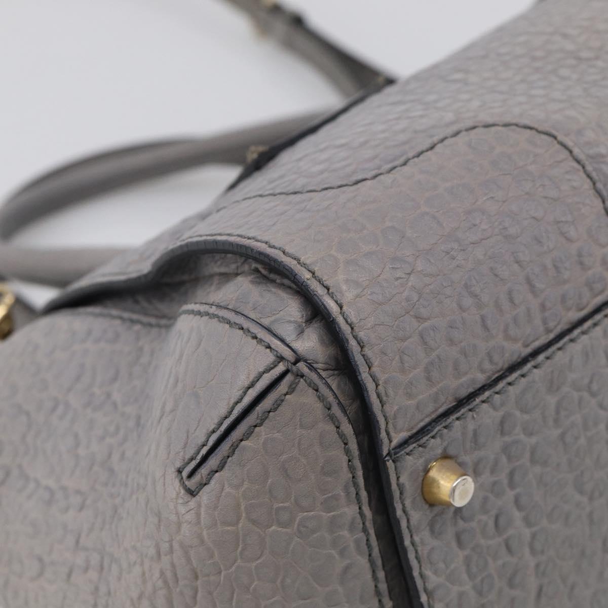 BURBERRY Hand Bag Leather 2way Gray Gold Auth ka6879