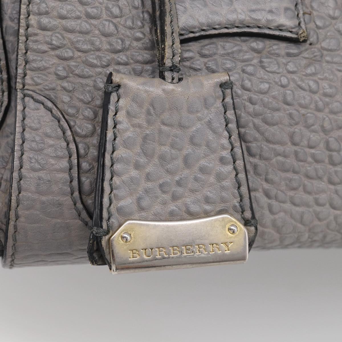 BURBERRY Hand Bag Leather 2way Gray Gold Auth ka6879
