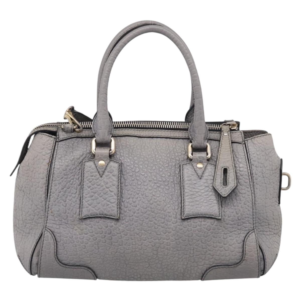 BURBERRY Hand Bag Leather 2way Gray Gold Auth ka6879