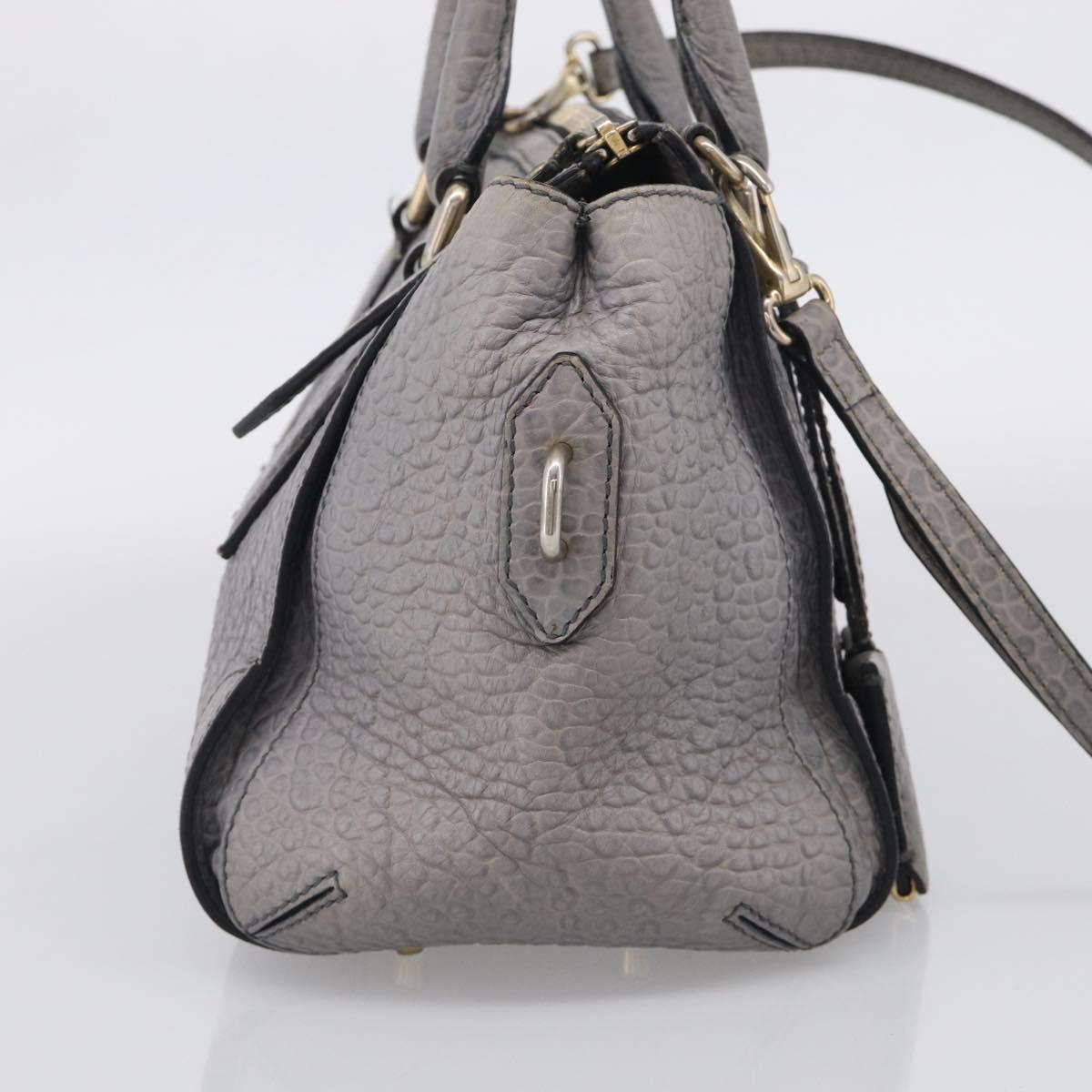 BURBERRY Hand Bag Leather 2way Gray Gold Auth ka6879