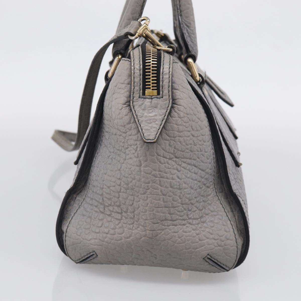 BURBERRY Hand Bag Leather 2way Gray Gold Auth ka6879